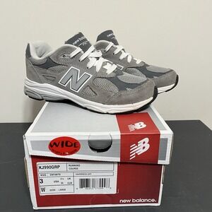 New Balance 990v4 GS Grey White Suede Boys Youth Size 3- KJ990GRP W Box